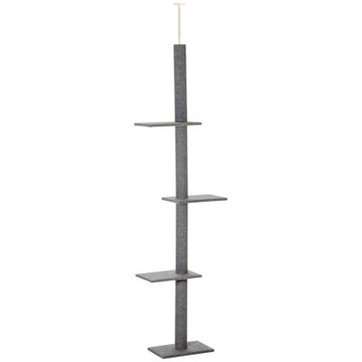 Arbre à chat du sol au plafond Tour d'escalade avec poteaux à griffes recouverts de sisal Centre d'activité pour arbre à chat naturel pour chatons, gris