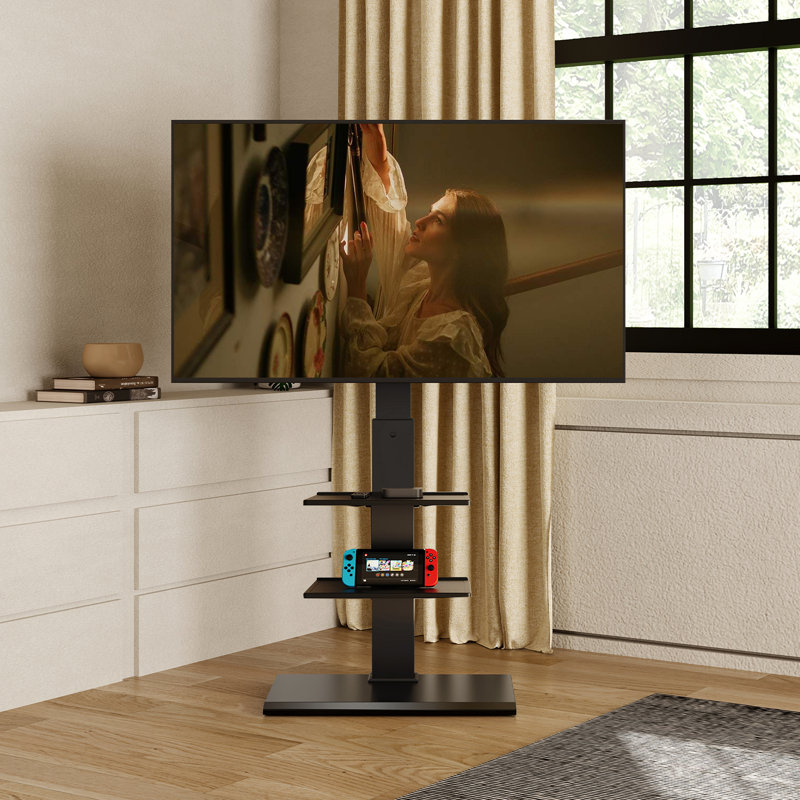 FITUEYES Modern Single Screen Swivel Floor TV Stand Mount Holds up to 65 inch TV,with Sturdy Iron Base and Height Adjustment TV Mount