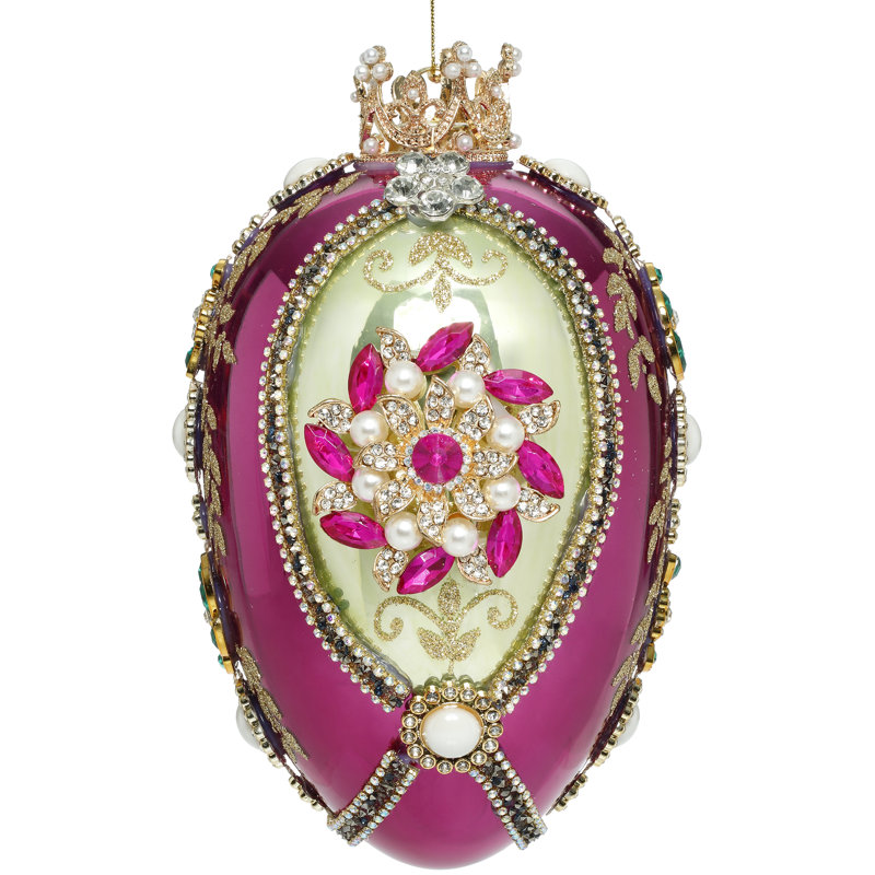 Faberge Jewel Egg Ornament , Green/Purple-  7 Inches