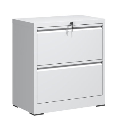 Metal 2 Drawer Lateral Filing Cabinet For Office, Cold - Rolled Steel, Smooth Movement, Bearing Rails White File With Lock, Slide Rails, Interlock Feature