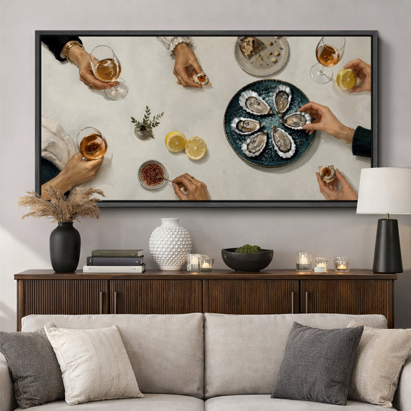 Oyster Cocktail Table, H 30 po x l 60 po x P 1,5 po, Cadre noir