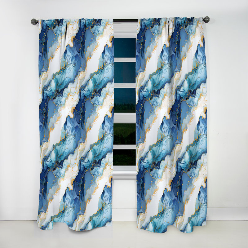 Rideau obscurcissant en marbre Coastal Blue Elegant Marble Shore II - 1 panneaux, L 52 po x L 63 po