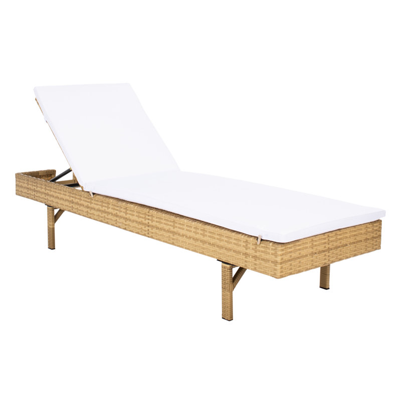 Chaise longue inclinable avec coussins Esmai, Naturel / coussin blanc