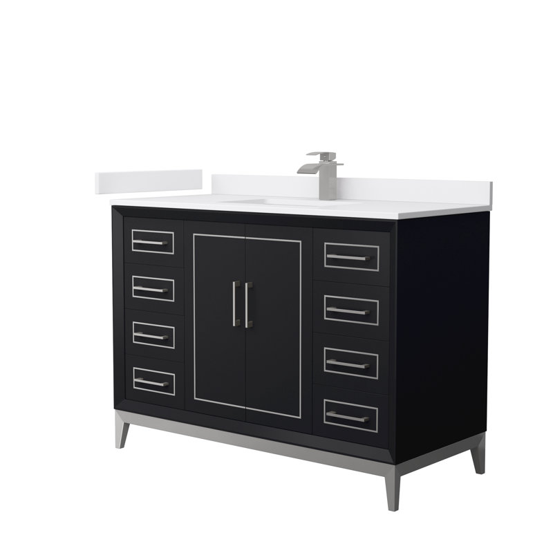 Ensemble de meuble-lavabo simple 48 po Marlena, Noir, noir, noir, noir, Nickel brossé, Marbre de culture blanc