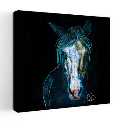 Abstrait cheval néon abstrait, art mural contemporain