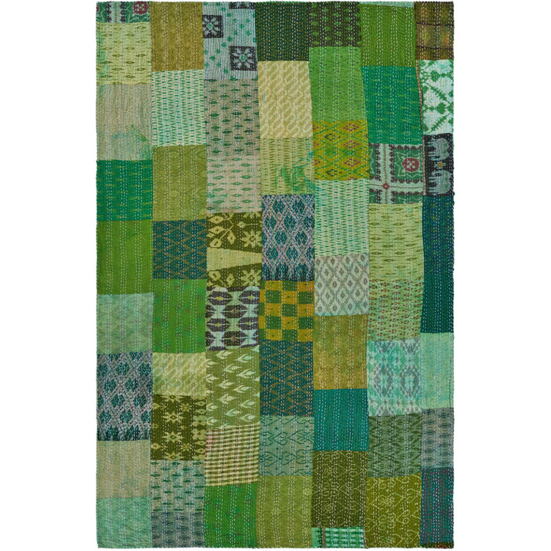 Knitted Silk Patchwork Throw Blanket, Green Patchwork