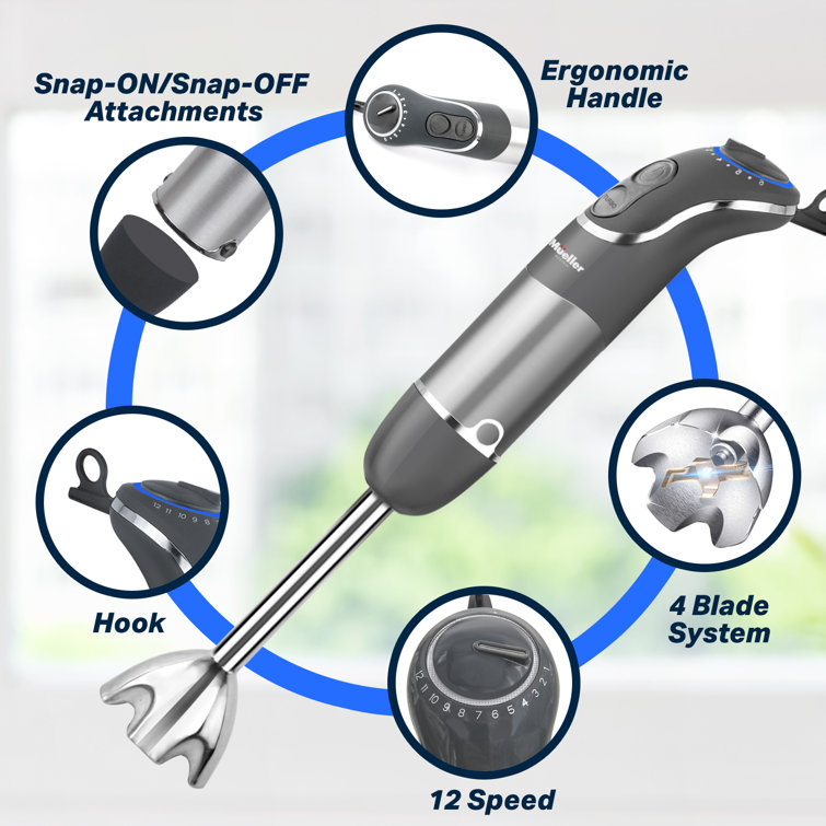 Mueller MU-HB-10 Smart Stick 12 speed Turbo Hand Immersion Blender COMPLETE  SET