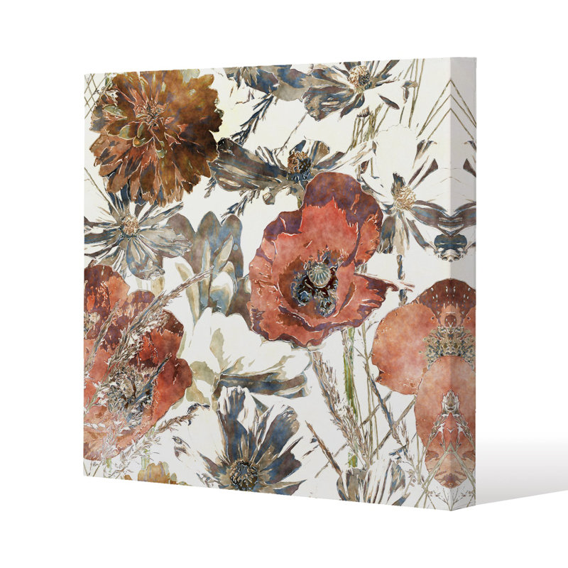 Watercolour Flower Print Slim Style Canvas Print, 15mm Slim Real wood., 40 cm H x 40 cm W