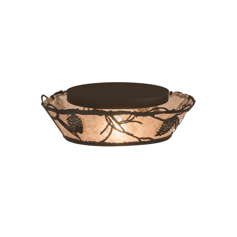 Plafonnier semi-encastré géométrique 2 lumières unique Wynsum, H 6,25 po x l 16,5 po x P 16,5 po, Bronze huilé, Mica argent