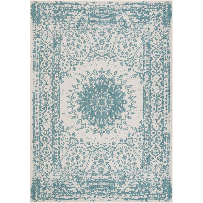 Contemporary Hintz Area Rug Aqua Color, Rectangle 10' x 14'1"