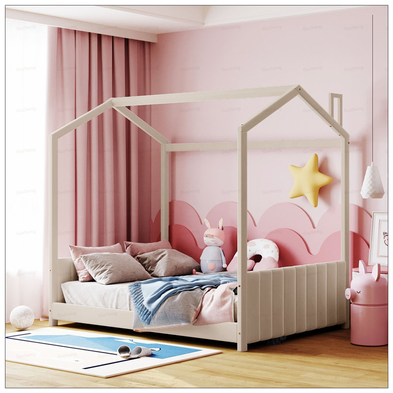 Lit en bois unique de style maisonnette pour le plaisir des enfants, un sommeil confortable et un jeu imaginatif