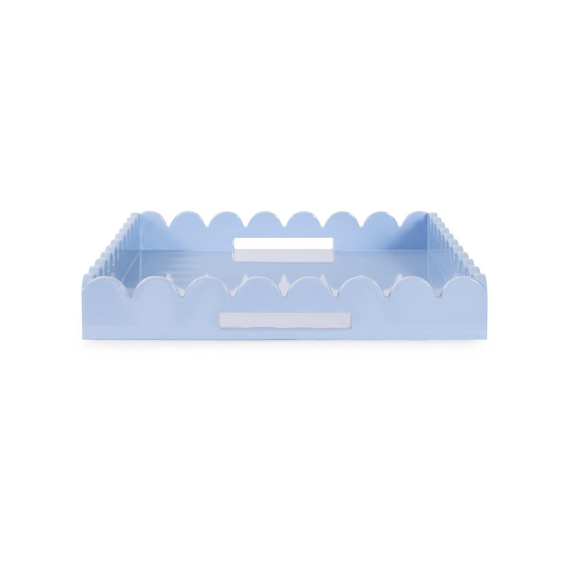 Hindley Hand-Crafted Rectangular Scalloped Wood Tray, Light Blue