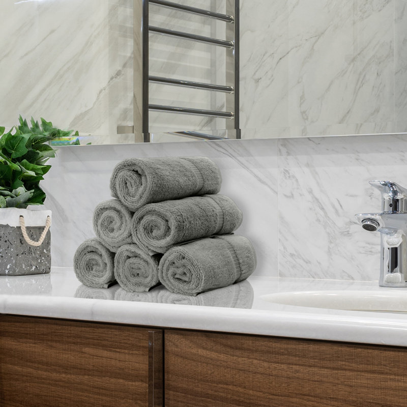 Dobby Border 100% Cotton Hand Towel, Gray