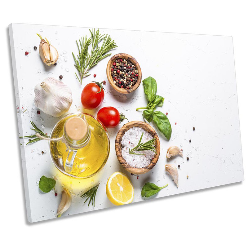 Spices Herbs Olive Oil - Wrapped Canvas Print, 30.5cm H x 45.7cm W x 2cm D