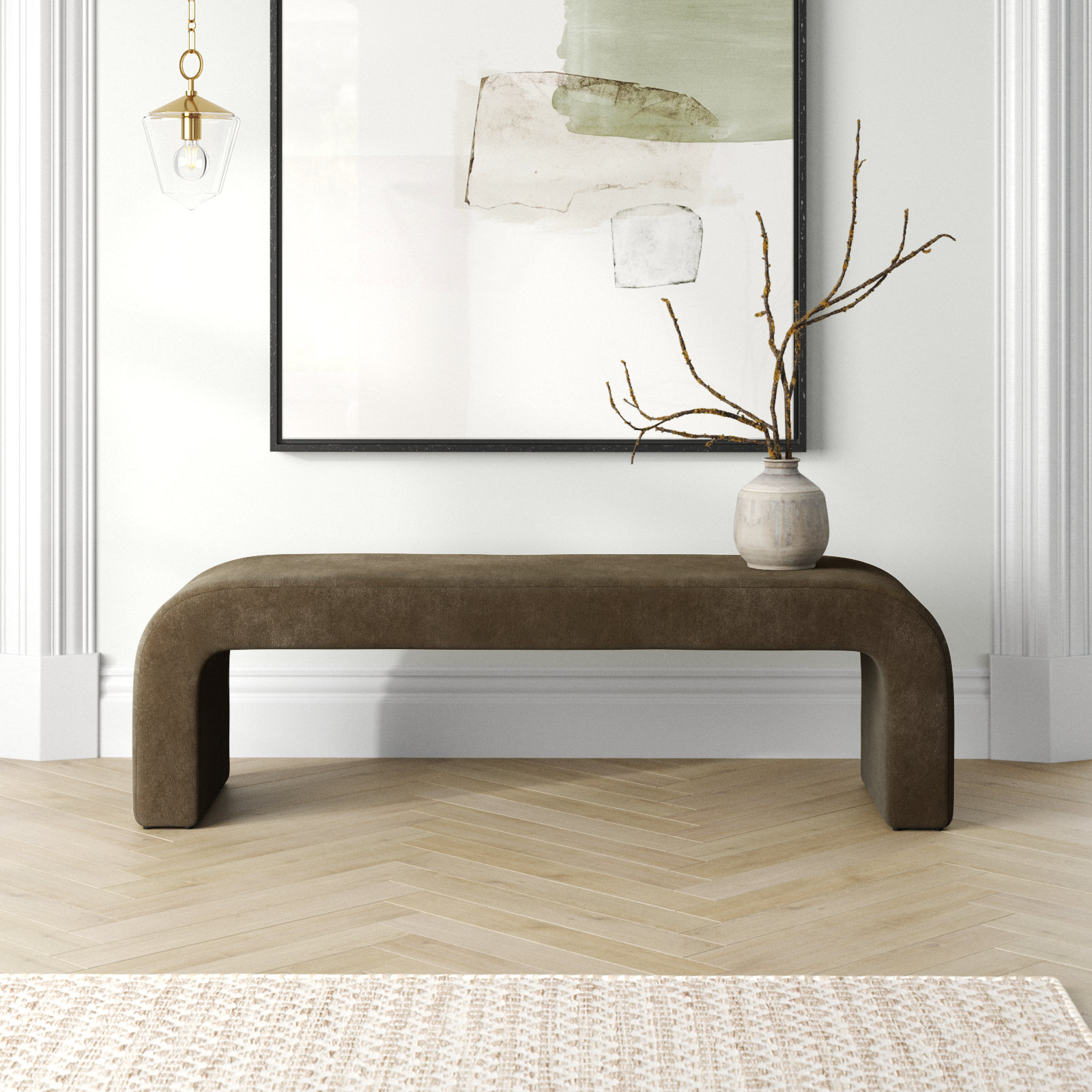 Daine 62" Linen Bedroom Bench, Dark Olive Green Velvet