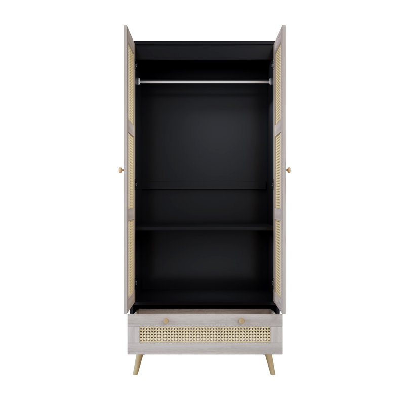 Armoire-penderie haute 70,8 po avec 2 portes en rotin et 1 tiroir