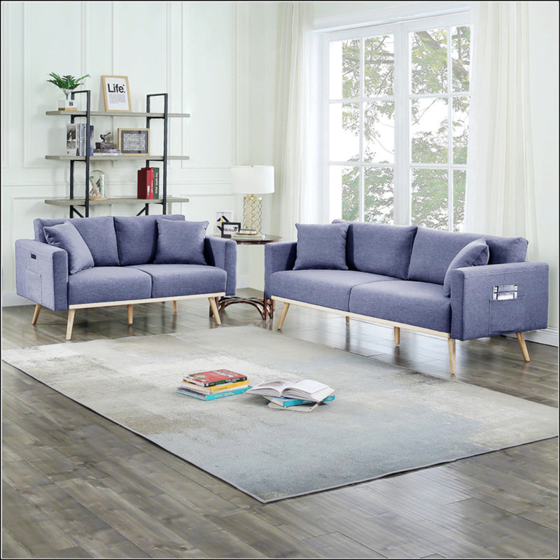 Ensemble de canapé-lit en tissu de lin avec poches de port USB et coussins, Gris foncé