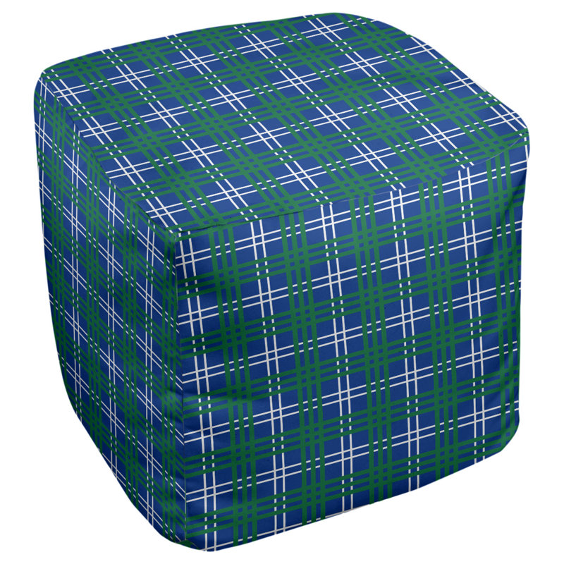 Pouf à carreaux carré Seattle, Mélange de polyester bleu / blanc / vert, H 13 po x l 13 po x P 13 po