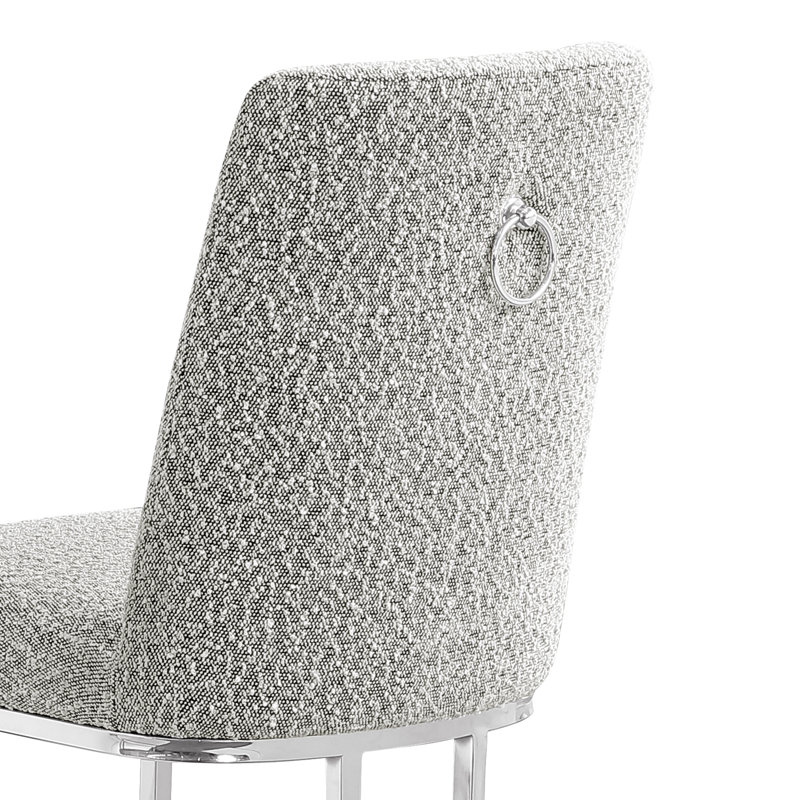 Counter & Barstools With Boucle Teddy Fabric And Base, Rich Grey Seat/ Silver Frame, Counter Stool (27" Seat Height)