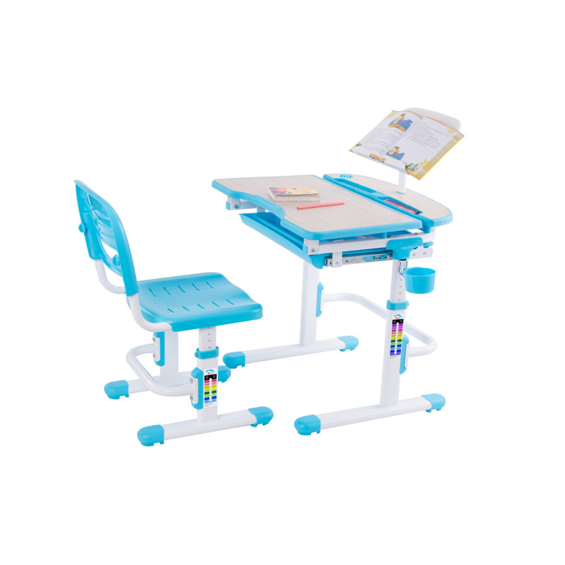 Ensemble de bureau d'écriture avec porte-livre et chaise Dudley, Bleu