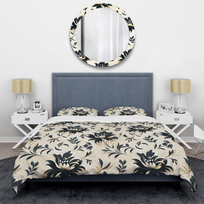 Beige Sleek Damask Harmony I Floral Duvet Cover