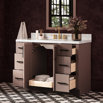   Kayleigh 49 Inch Single Rectangle Sink Bathroom Vanity with Carrara White Marble Countertop 1.5 Inch in Mocha