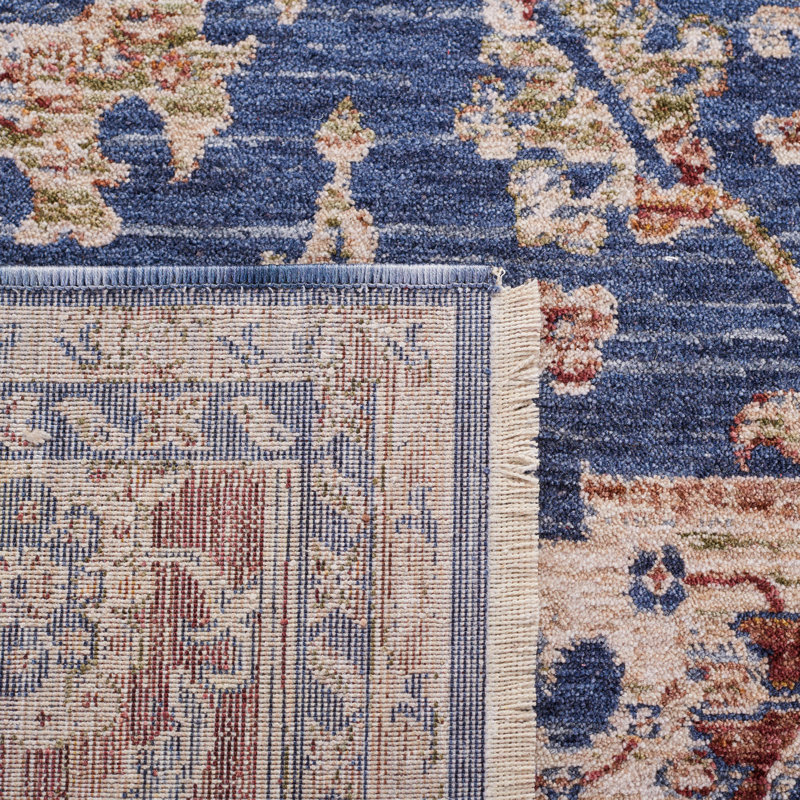Tapis bleu foncé / rouge en polyester tissé à la machine Ralph Lauren Bennet, Rectangle 5 pi 3 po x 7 pi 6 po
