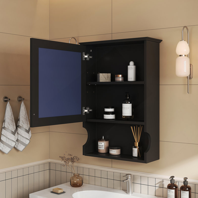Armoire de rangement murale de salle de bain avec miroir, rangement fermé et étagère ouverte, idéale pour l'organisation de maison moderne et le toilettage