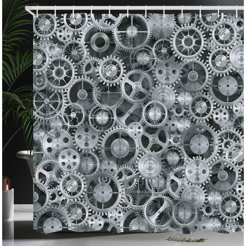 Dakota Fields Grey Shower Curtain Clock Technologic Pattern Grey Grey, 84"H x 69"W