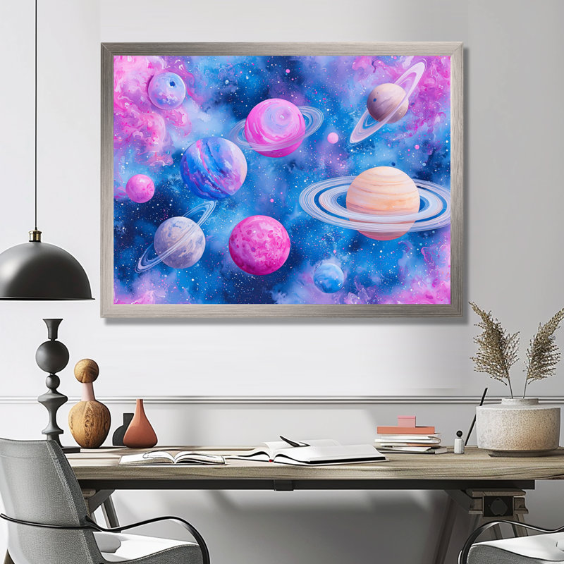 Rêve éthéré des planètes - décoration murale espace, H 24 po x l 32 po, Reproduction encadrée d'une seule photo sans pass