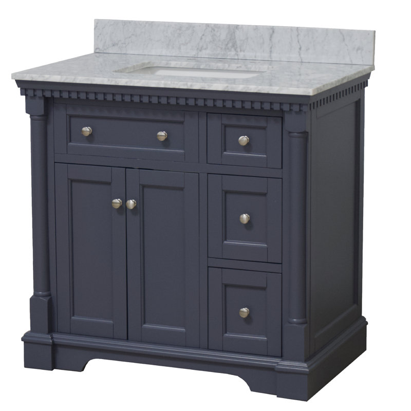 Ensemble de meuble-lavabo simple 36 po Fossen, Gris marine, Marbre de Carrare