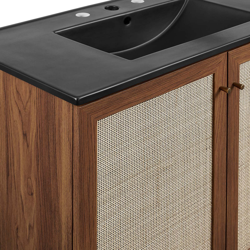Soma 36'' Walnut Black Freestanding Bathroom Vanity with Rattan Weave