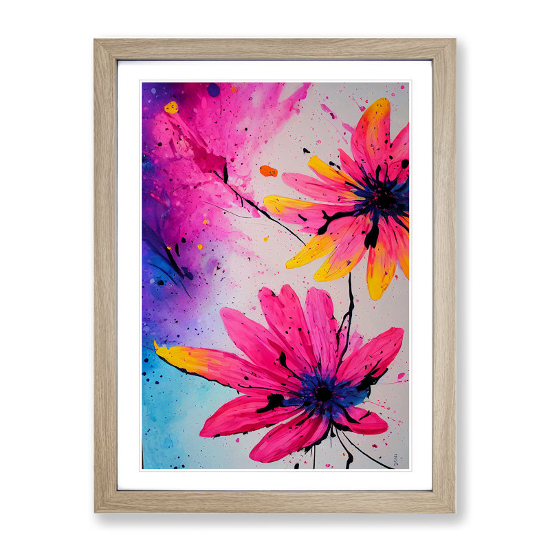 Pretty Painted Flowers No.2 Abstract - Single Picture Frame Painting, 64cm H x 46cm W x 2cm D, Oak Framed