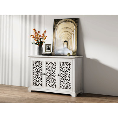Antique Sideboard Buffet Cabinet For Hallway - 3 Doors, Vintage Accent Storage Console Living Room With Doors And Spacious Interior