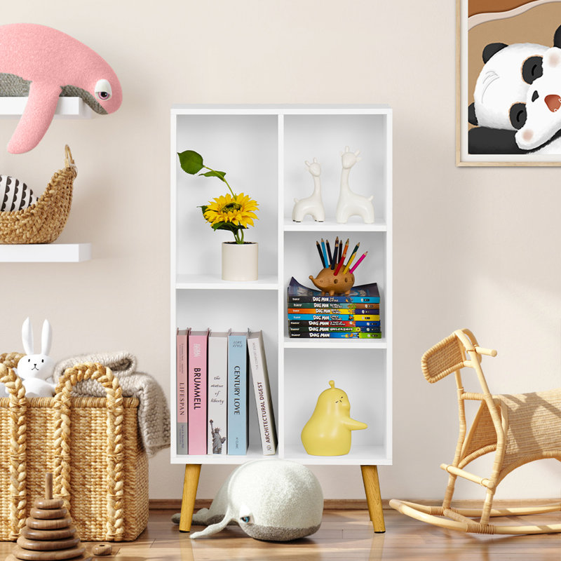 5 Cube Bookshelf 3-Tier Bookcase With Legs,Book Shelf Cute Storage Organizer,Free Standing Open Toy Shelves Wood Bookshelves,Display Bookcases For Bedroom,Living Room