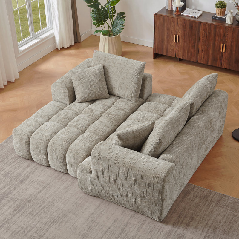 Canapé modulaire surélevé en chenille surdimensionné en L, design minimaliste, canapé-lit confortable pour les salons, les appartements et les espaces de réception
