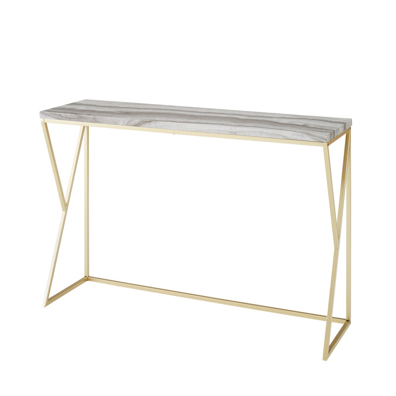 116.8Cm Console Table, Grey Faux Venicut Marble, Gold
