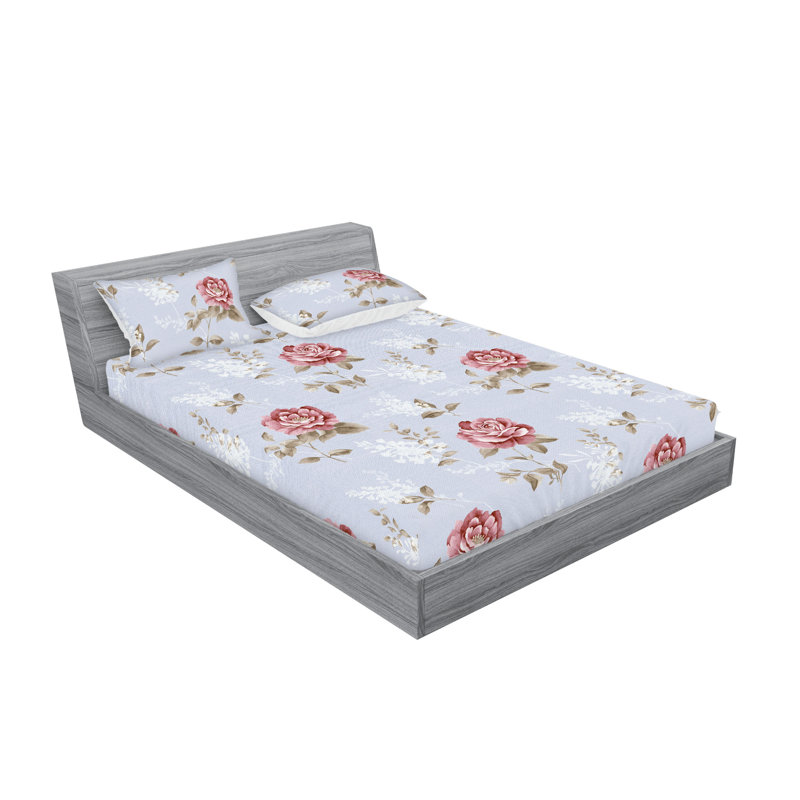 Drap-housse et taies décoratives 3 pièces Ambesonne, Motif floral bleu ciel pâle / marron pâle
