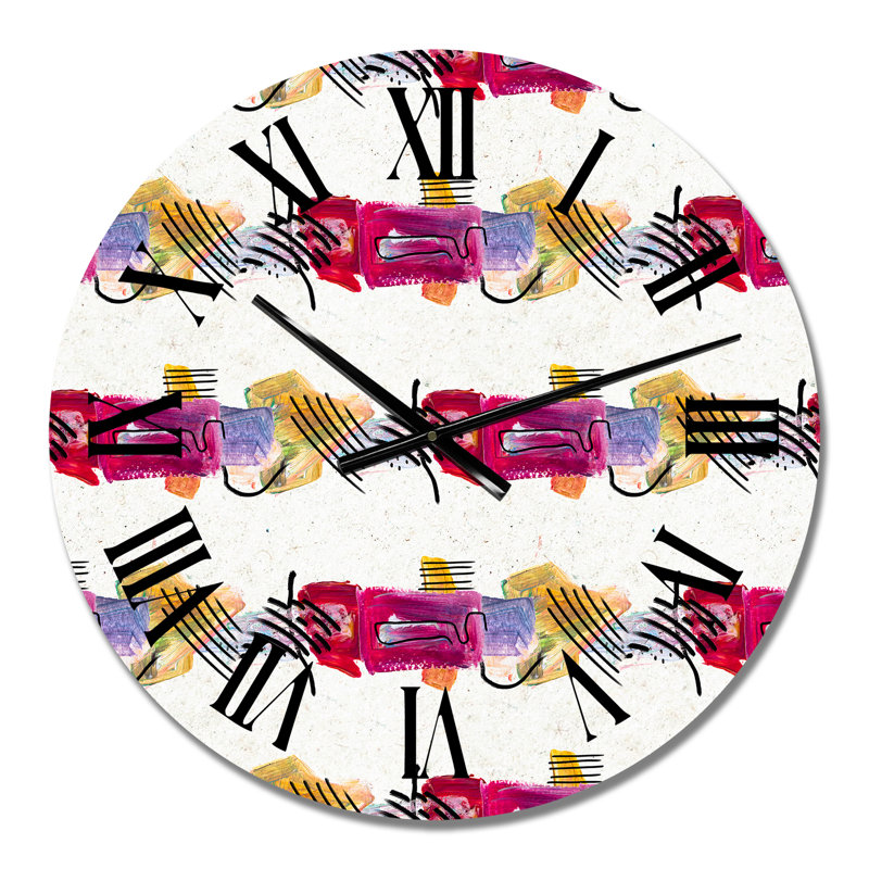 Coups de pinceau rouges et jaunes - horloge murale moderne, Moyen