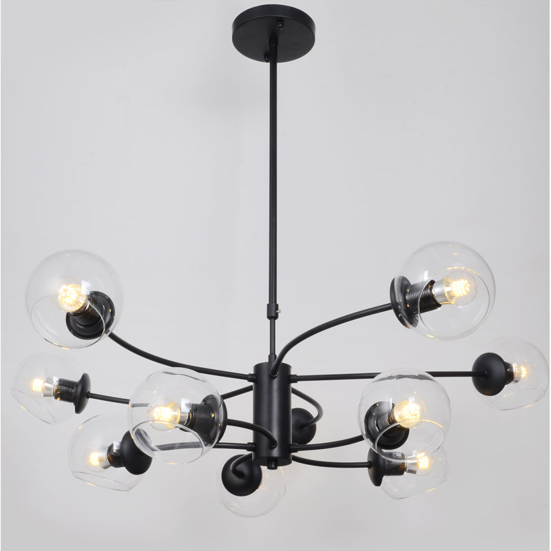 Lustre linéaire moderne 10 lumières spoutnik Preesall, Noir, Transparent