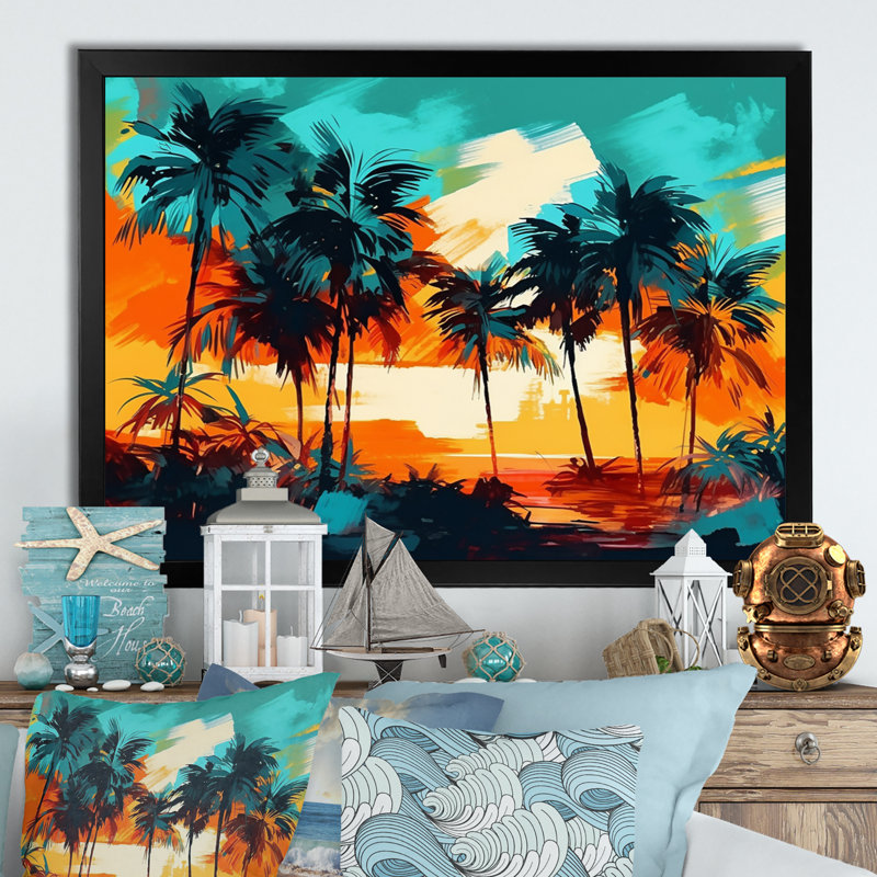 Vibrant Palm Trees IV - impression, Cadre photo noir, H 12 po x l 20 po x P 1 po