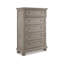 Commode haute Ryno, 5 tiroirs, plateau à tirer, boutons ronds argentés, gris
