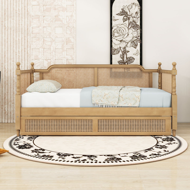 Wooden Daybed with 2 Drawers and Slats, Twin, Antique Walnut