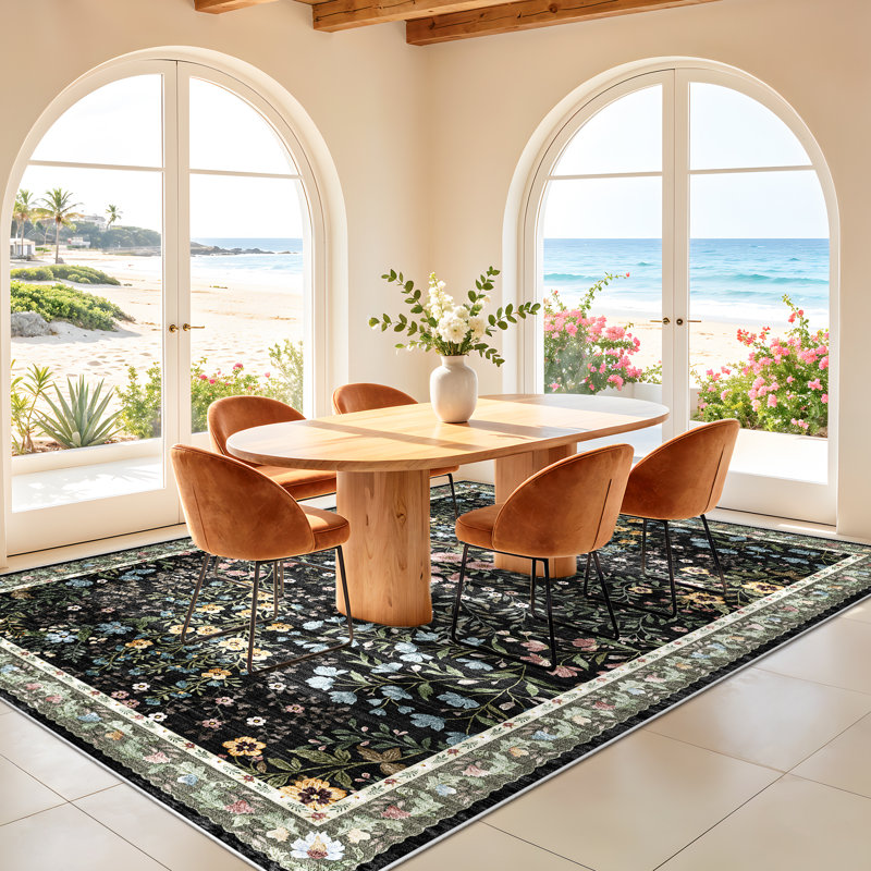 Tapis floral Eden Mughal, Noir, Rectangle 6 pi x 9 pi