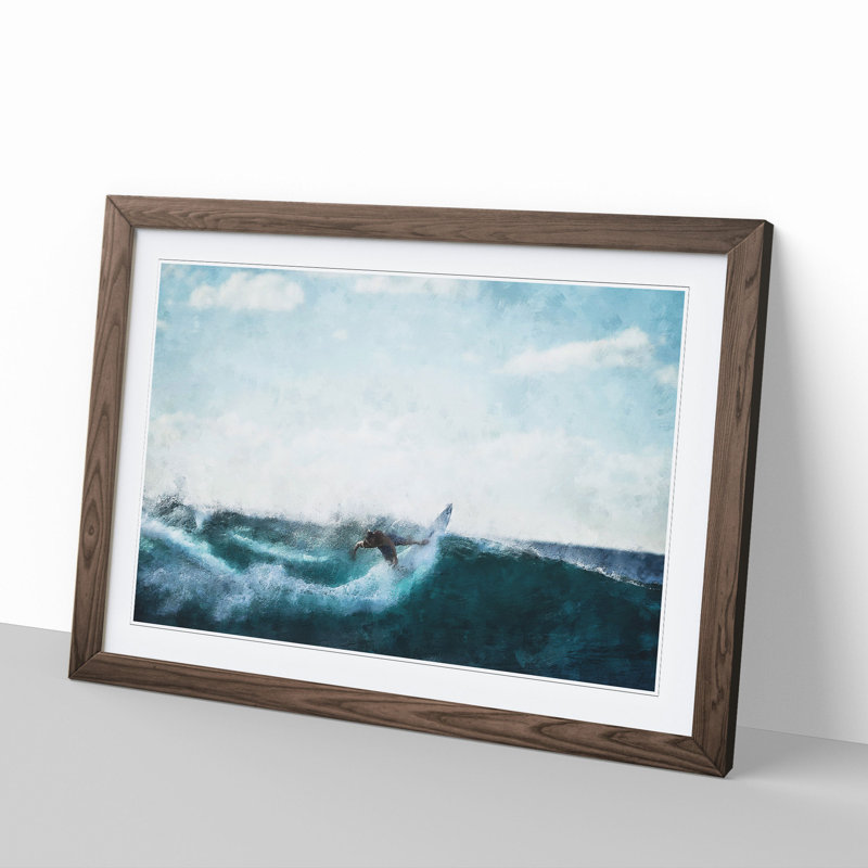 Surfing - Picture Frame Painting, 36cm H x 48cm W x 2cm D, Walnut Framed