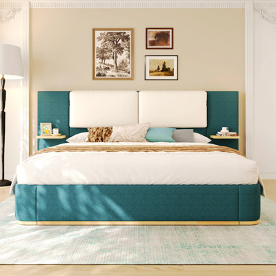 Stylish Bedroom Bed, Upholstered Platform Bed with Anti-Collision Soft Rounded Corners, No Box Spring Needed