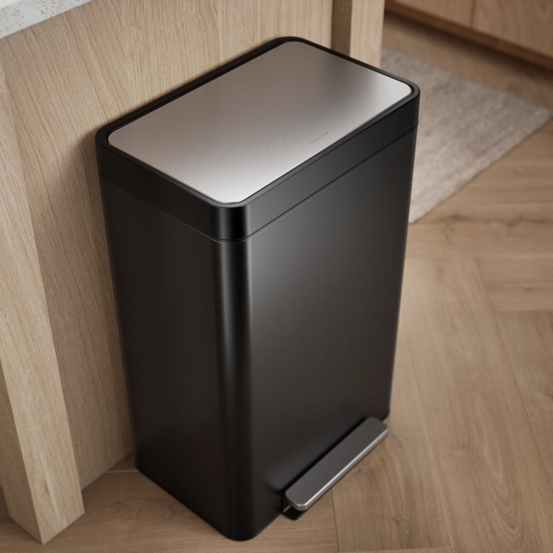 Reset 11 Gallon Dual Compartment Kitchen Trash Can, Stainless Steel Step Trash Can, Black Stainless Steel