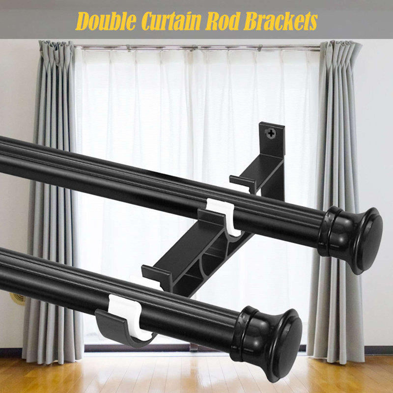 Ensemble de 2 supports de tringle à rideaux pour le mur, crochets de support de tringle à rideaux double pour tringle de 1 pouce