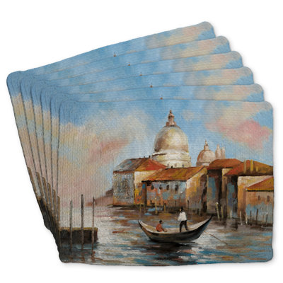 Braided Polyester Placemat Set of 6 - Two Europeans on a Gondola