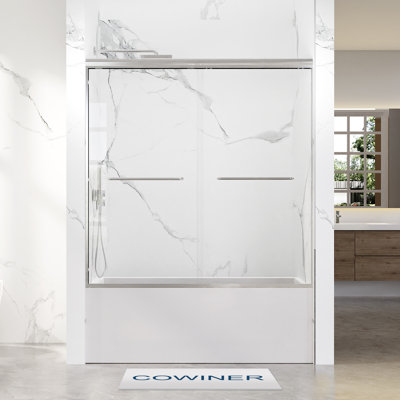 56–60 In. W X 60 In. H Framed Double Sliding Tub Door In Chrome With 1/4 In.(6mm) Clear Tempered Glass